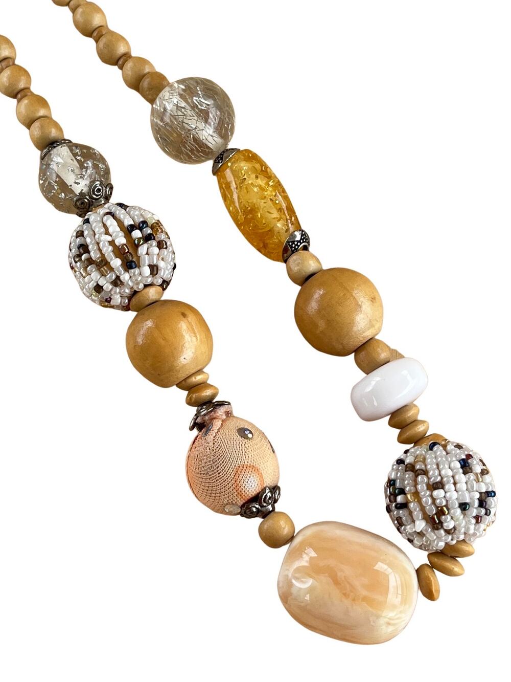 Vintage Beaded Necklace Resin, Wood and Fabric